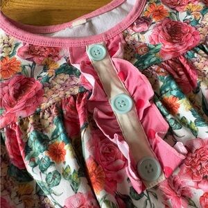 Boutique Ruffle Floral Pink Tunic with Button Detail